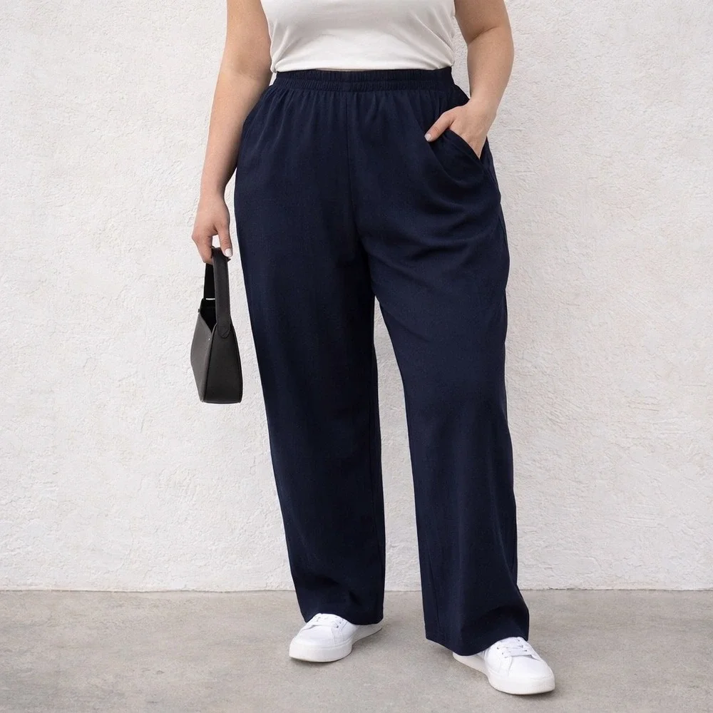 NWT VTG 90s Maggie Barnes 32W Navy High Rise Pants Minimalist Pull‎ On